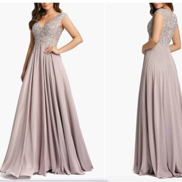 MAC DUGGAL 20264 SEQUIN EMPIRE WAIST PLEATED VINTAGE LILLAC GOWN sz 4 - Picture 1 of 4